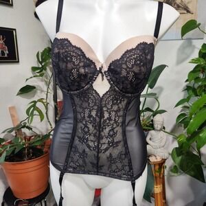 Victorias Secret 38D Black & Nude Bustier with Garter straps